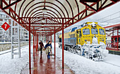 Locomotive at train station in winter. Zumárraga. Guipúzcoa, Spain