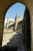 La Cité, Carcassonne medieval fortified town. Aude, Languedoc-Roussillon, France