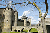 La Cité, Carcassonne, mittelalterliche Festungsstadt. Aude, Languedoc-Roussillon, Frankreich