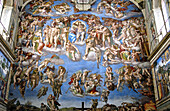Last Judgment fresco by Michelangelo on the west wall of the Sistine Chapel, Vatican Palace museums. Vatican City, Rome. Italy
