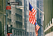 Hanover Street and US flags. New York City, USA