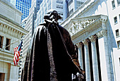 Washington Monument and New York Stock Exchange. Wall Street. New York City, USA