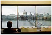 View from Tate Modern, Saint Pauls Cathedral & Millenium bridge, London. England, UK