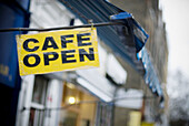 Cafe Open sign. North London, England, UK