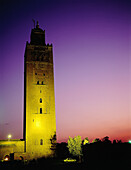 Minaret of Koutoubia Mosque at dusk. Marrakech. Morocco