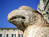 Detail of eagle statue at main facade of the Duomo (cathedral). Ferrara. Emilia-Romagna. Italy
