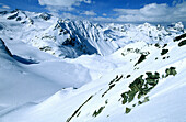 Ski runs near Sölden village. Alps, Tirol. Austria