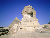 The Sphinx and Chephren pyramid at the back. Gizeh. Egypt