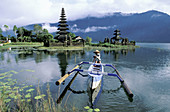 Lake Bratan Temple and outrigger. Bali Island. Indonesia