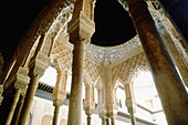 Detail of columns at the Courtyard of the Lions, Alhambra. Granada. Spain