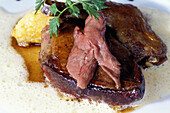 Foie gras (duck liver). French Cuisine. Hameau Albert 1er two stars Michelin dining guide. Chamonix. France