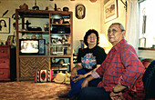 Couple of mature Navajo native Indians at their home. New Mexico. USA