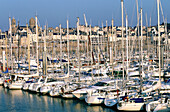 Sailing boats anchored in the marina. Granville. Normandy. France