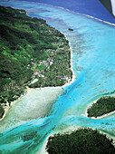 Aerial of Haapiti lagoon and islets. Moorea island. Windward Islands. French Polynesia