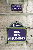 Detail of blue street plate. Paris. France