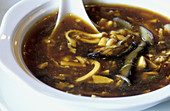 Close up on a pekinese soup. Hong Kong. China