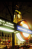 Westminster Station and Big Ben in background. Westminster. London. England