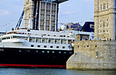 Ship passing by Tower Bridge. London. England