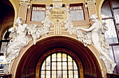Jugendstil (Art Nouveau) style sculptures in the central railway station. Prague. Czech Republic.