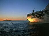 Bora Bora island at back, Windward islands. Cruise on the MS Paul Gauguin. French Polynesia.