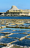 Salted marshes carved in the rock. Gozo island. Malta.