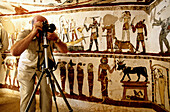 Decorated walls in Sadosiris tomb, Muzawaka tombs. Dakhla oasis. Libyan desert, Egypt