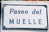 Paseo del Muelle street sign, San Sebastián. Guipúzcoa, Euskadi, Spain