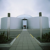 Perlan (The Pearl), hot water storage tanks, rotating restaurant on top. Reykjavik, Iceland