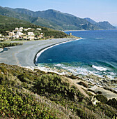 Marine d Albo (Nonza town in background). Cap Corse, Corsica Island, France