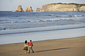 Twin rocks. Hendaya beach, Aquitaine, Pyrenées Atlantiques, France