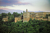 La Alhambra and Sierra Nevada from San Nicolas balcony. Granada. Andalusia. Spain