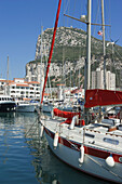 Gibraltar. Yachts in Marina Bay with the Rock in background