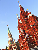 Moscow, Russia, Red Square, Historical Museum, red brick building, Russian Gothic Architecture.