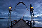 Evening at the Langbrygga 625 m long, gangplank of Raettvik at the lake Siljan, Dalarna, middle Sweden