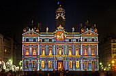 Festival of Light. Every year. December 7th-10th. The polychromes chromolithe. City hall. Lighting designer : Patrice Warrener. Lyon. Rhône. France.