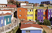 Multicoloured houses in Cerro Bellavista. Valparaíso. Chile.