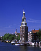 Montelbaans tower, oude schans canal, Amsterdam, holland.