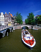 Tour boat, keizergracht canal, Amsterdam, holland.
