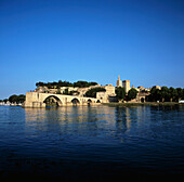 View of Avignon and Saint Benezet Bridge over the Rhone. Provence. France