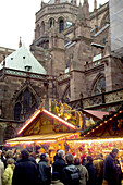 Christmas market in front of the cathedral. Strasbourg, Alsace. France
