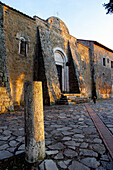 Entrance to Duomo (cathedral). Sovana. Tuscany, Italy