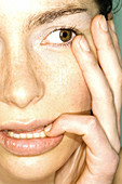 aucasians, Close up, Close-up, Closeup, Color, Colour, Contemporary, Dark-haired, Face, Faces, Female