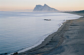 Rock of Gibraltar (UK) and town of Línea de la Concepción. Cádiz province, Andalusia, Spain