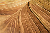The Wave, a breathtaking work of art, naturally carved in beautiful red and yellow striated soft Navajo sandstone. North Coyote Buttes, Paria Canyon-Vermilion Cliffs Wilderness, Vermilion Cliffs National Monument, Arizona, USA.