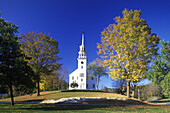 Fall foliamge, church, Strafford, Vermont, USA
