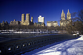 Snow, Bow bridge , Central park west, Manhattan, New York, USA.