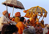 Procession of pilgrims going for a holy bath in Ganges River during Khumb Mela Festival (2001), Allahabad. Uttar Pradesh, India