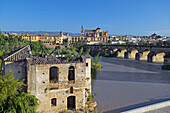 Roman bridge over Guadalquivir river with Great Mosque in background. Cordoba. Andalusia, Spain