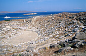 Theatre ruins (3rd century BC), Delos. Cyclades Islands, Greece