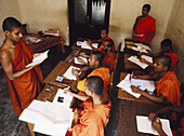 Monks in Mayawate Vihara Buddhist school, Kandy. Sri Lanka